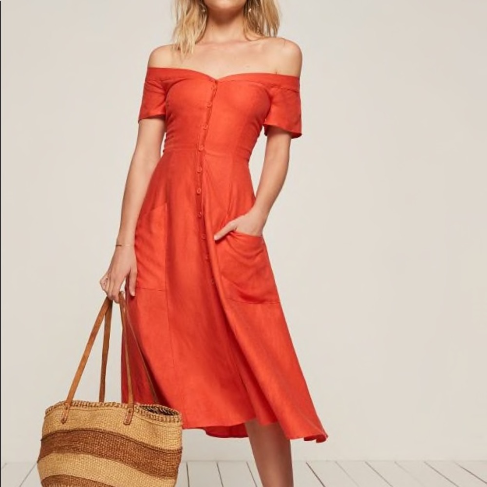 REFORMATION mariposa linen dress fruit punch red 2
